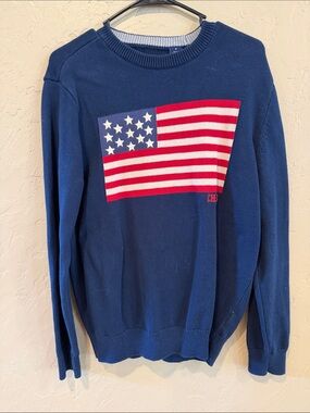 Chaps Navy Crewneck USA Sweater with Red, White & Blue Flag Graphic